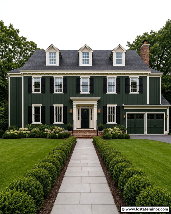 Forest Green Board and Batten Colonial - 30 Forest Green House Design With Board and Batten Ideas