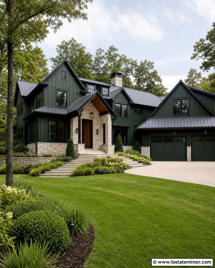 Forest Green Board and Batten Luxury House - 30 Forest Green House Design With Board and Batten Ideas