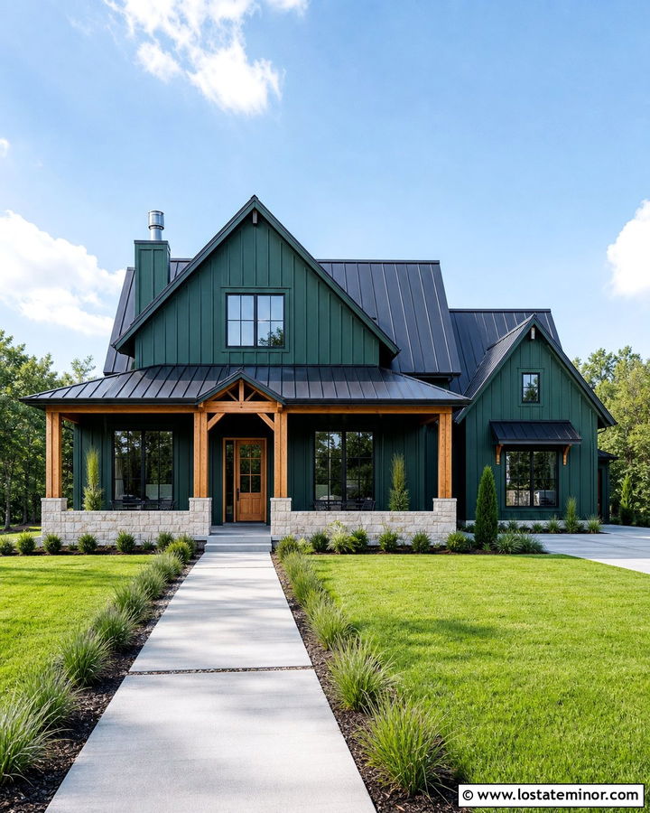 Forest Green Board and Batten Modern Farmhouse - 30 Forest Green House Design With Board and Batten Ideas