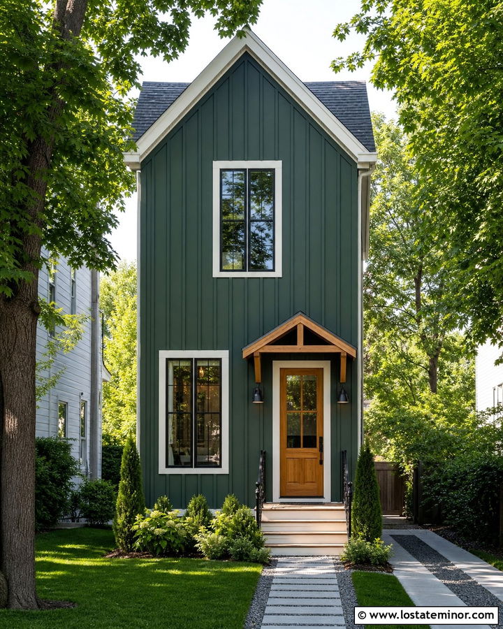 Forest Green Board and Batten Narrow House - 30 Forest Green House Design With Board and Batten Ideas