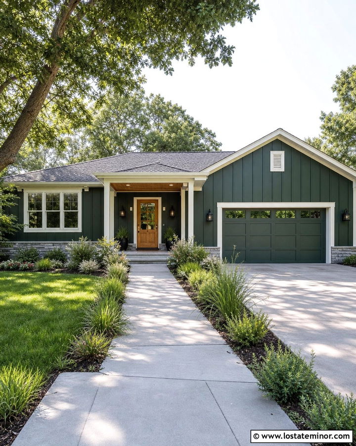 Forest Green Board and Batten Ranch House - 30 Forest Green House Design With Board and Batten Ideas