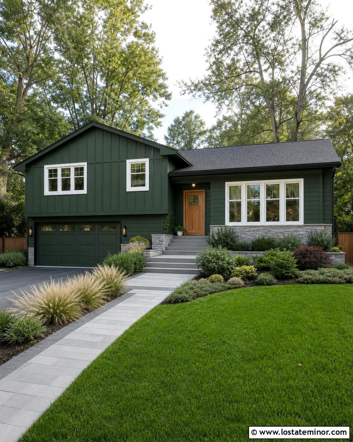 Forest Green Board and Batten Split Level - 30 Forest Green House Design With Board and Batten Ideas