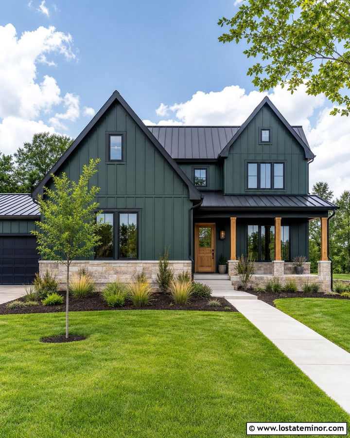 Forest Green Board and Batten With Black Trim - 30 Forest Green House Design With Board and Batten Ideas