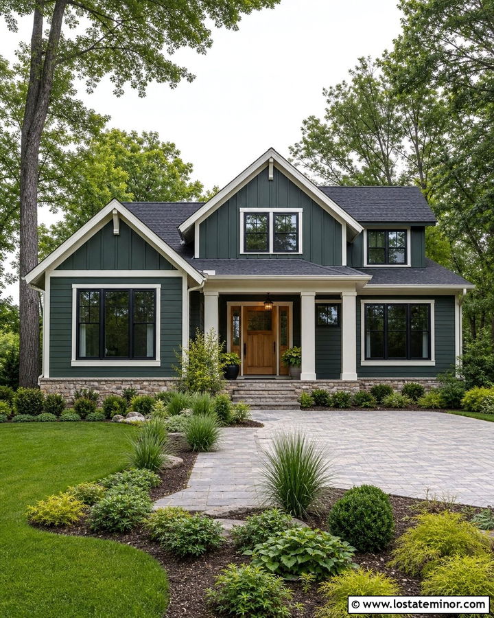 Forest Green Board and Batten With Horizontal Siding - 30 Forest Green House Design With Board and Batten Ideas