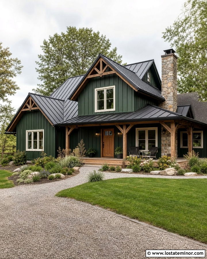 Forest Green Board and Batten With Metal Roof - 30 Forest Green House Design With Board and Batten Ideas