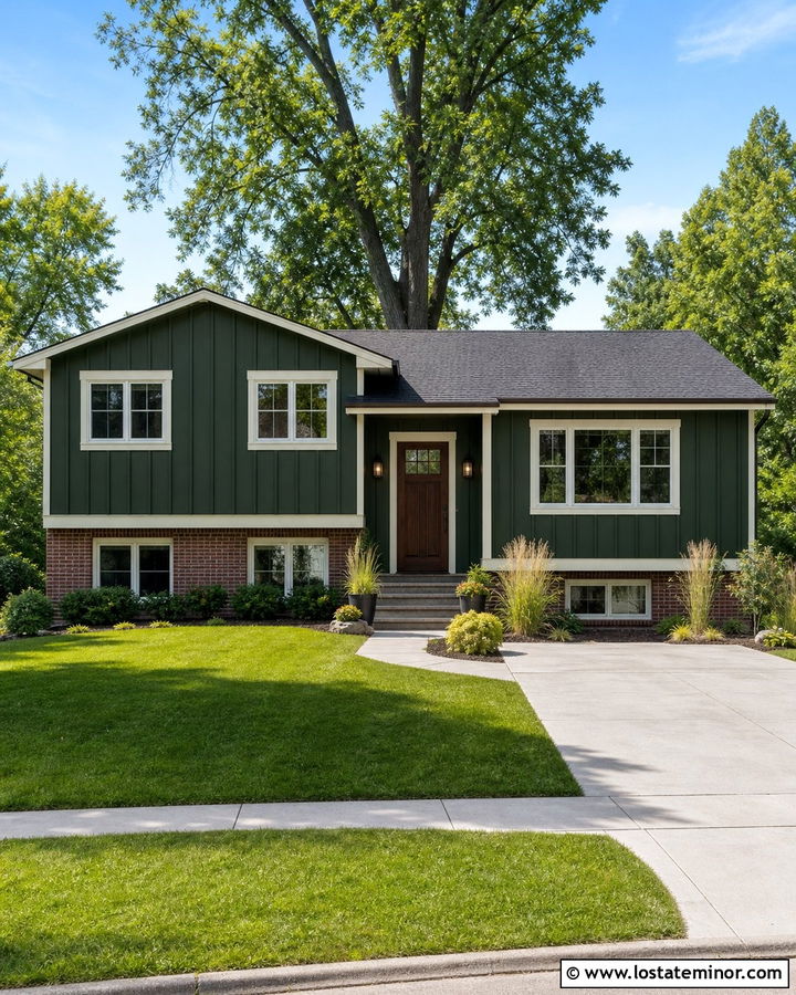 Forest Green Board and Batten With Red Brick - 30 Forest Green House Design With Board and Batten Ideas