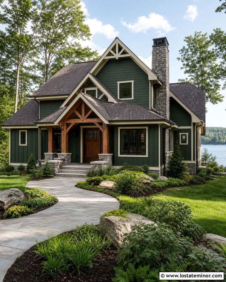 Forest Green Board and Batten With Shake Siding - 30 Forest Green House Design With Board and Batten Ideas