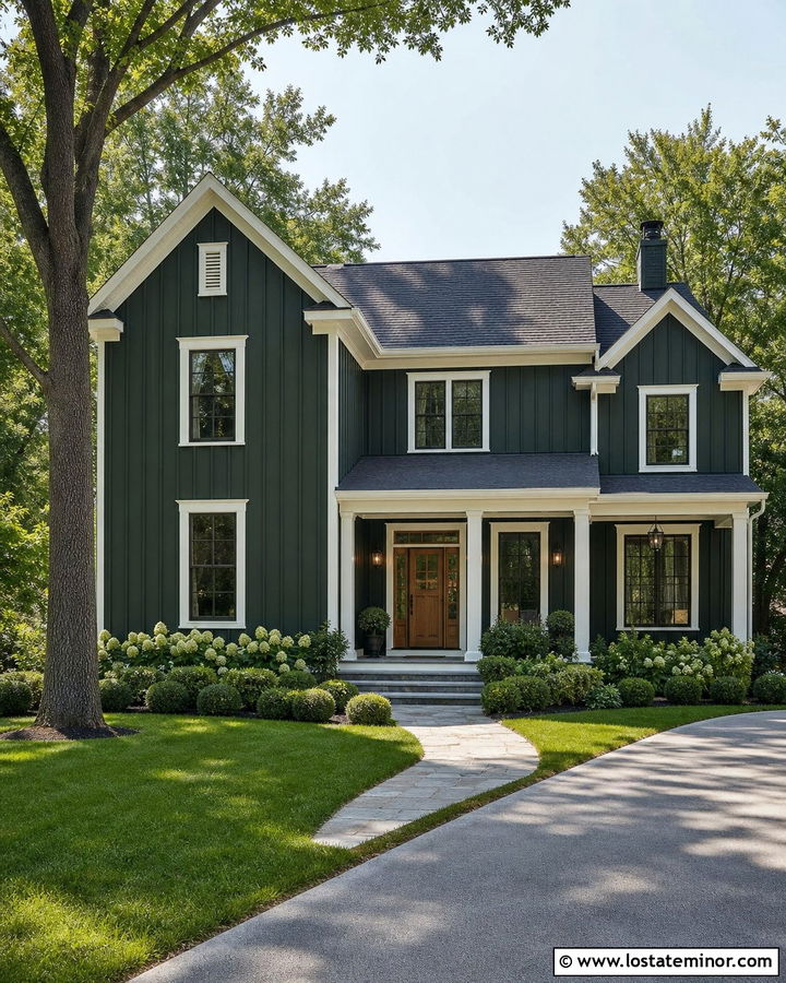 Forest Green Board and Batten With White Trim - 30 Forest Green House Design With Board and Batten Ideas