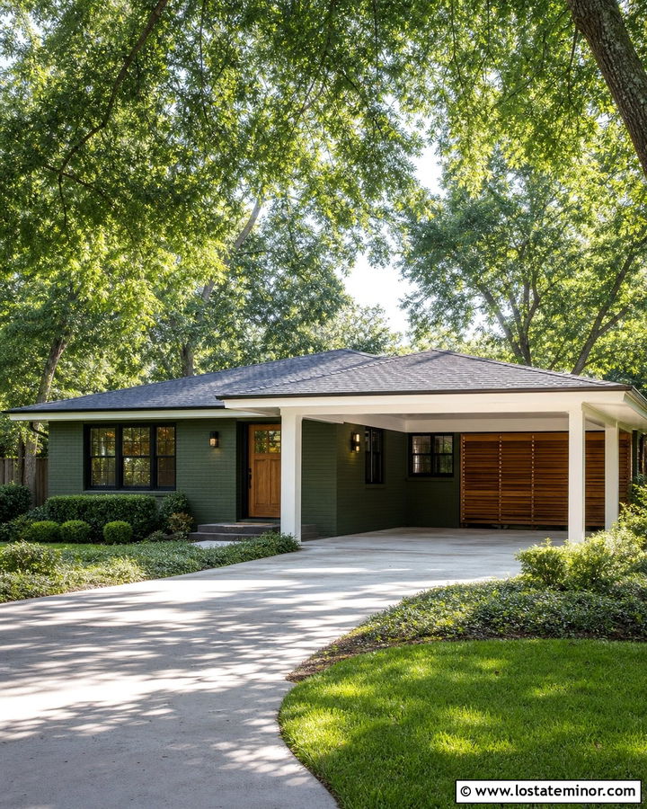 Forest Green Brick House With Attached Carport - 30 Forest Green House Design With Carport Ideas