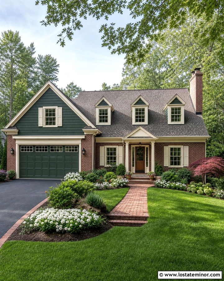 Forest Green Brick House With Green Siding - 30 Forest Green House Design With Front Yard Ideas