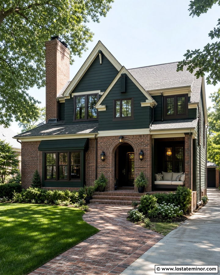 Forest Green Brick House With Recessed Daybed - 30 Forest Green House Design With Daybed Ideas
