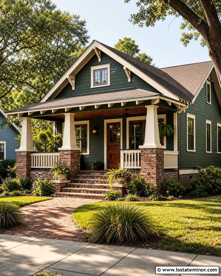 Forest Green Bungalow With Brick Foundation - 30 Forest Green House Design With Brick Accents Ideas
