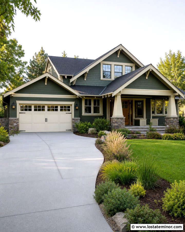 Forest Green Bungalow With Carriage Garage Door - 30 Forest Green House Design With Garage Door Ideas