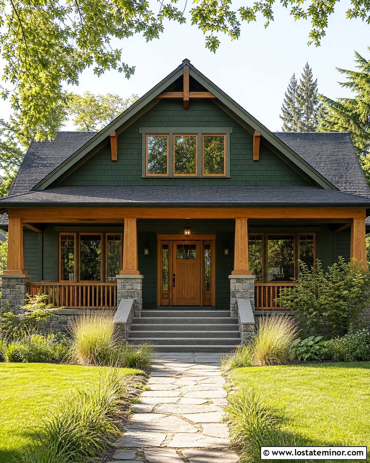 Forest Green Bungalow With Cedar Window Frames - 30 Forest Green House Design With Window Frames Ideas