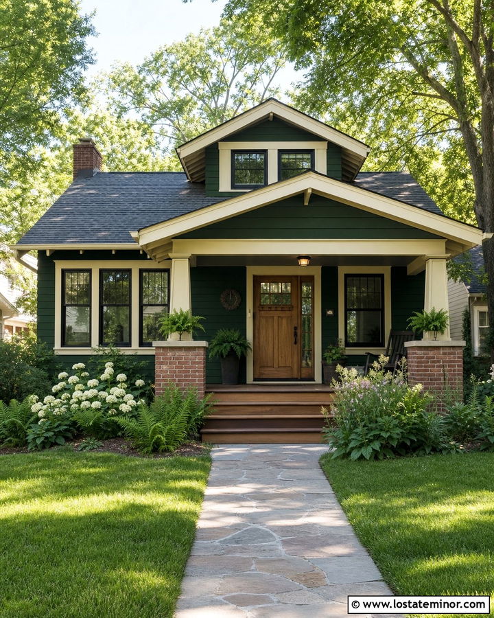 Forest Green Bungalow With Charcoal Porch Ceiling - 30 Forest Green House Design With Porch Ceiling Ideas