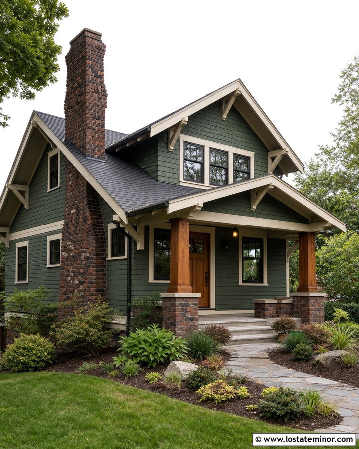 Forest Green Bungalow With Clinker Brick Chimney - 30 Forest Green House Design With Chimney Ideas