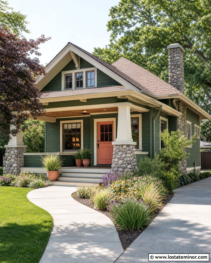 Forest Green Bungalow With Coral Dutch Door - 30 Forest Green House Design With Dutch Door Ideas