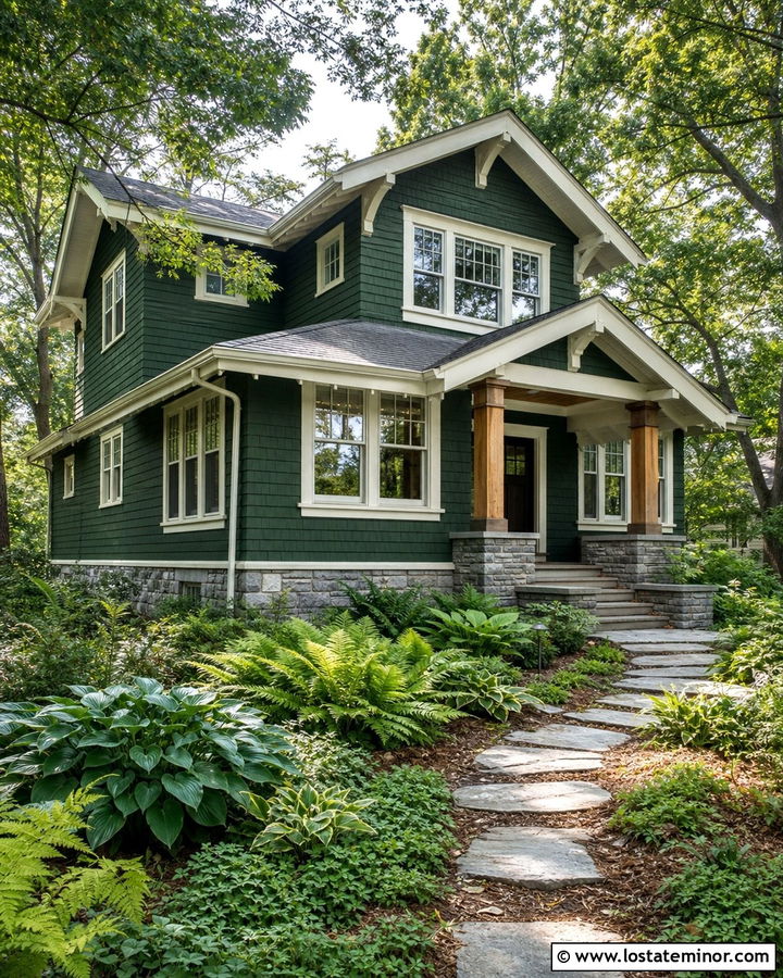 Forest Green Bungalow With Fern Landscaping - 30 Forest Green House Design With Landscaping Ideas
