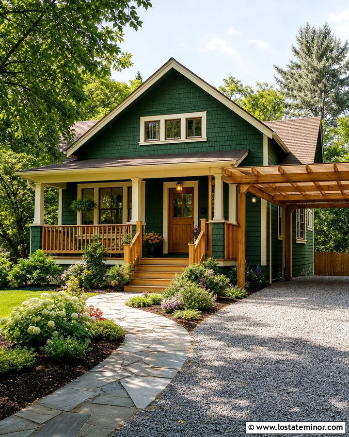 Forest Green Bungalow With Pergola Carport - 30 Forest Green House Design With Carport Ideas