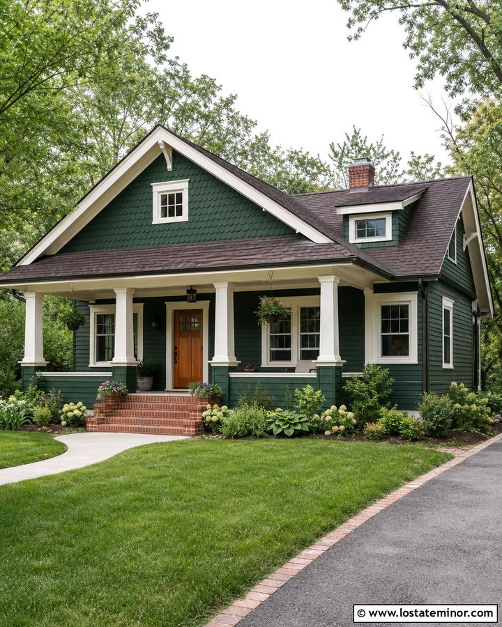 Forest Green Bungalow With Scalloped Shingles - 30 Forest Green House Design With Shingles Ideas