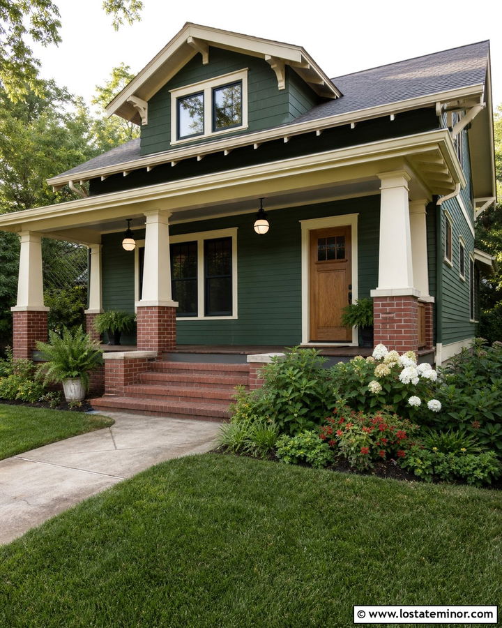 Forest Green Bungalow With Schoolhouse Lights - 30 Forest Green House Design With Light Fixtures Ideas