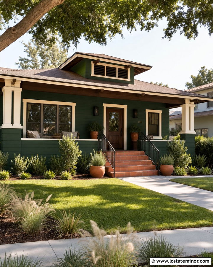 Forest Green Bungalow With Terracotta Tile Steps - 30 Forest Green House Design With Steps Ideas