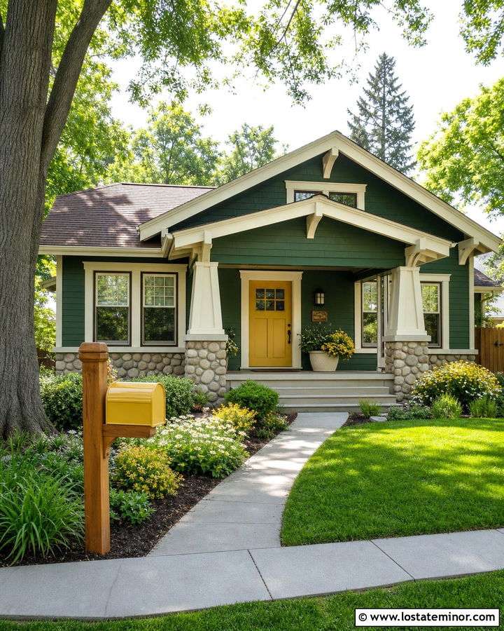 Forest Green Bungalow With Yellow Mailbox - 30 Forest Green House Design With Mailbox Ideas