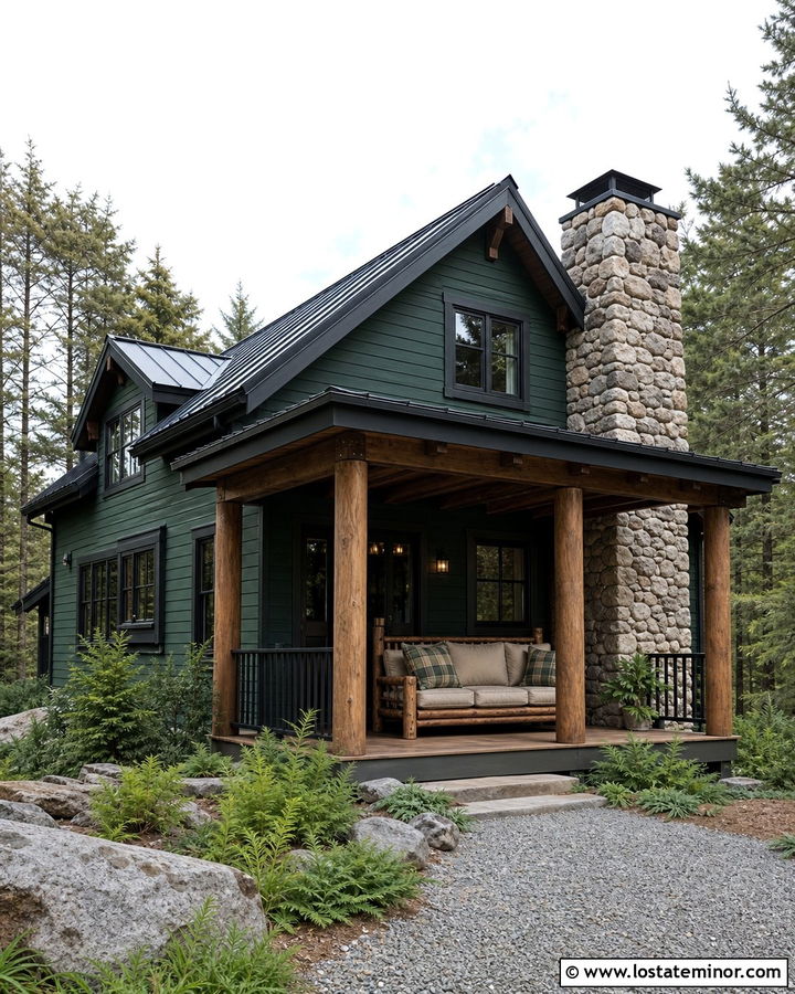 Forest Green Cabin With Log Frame Daybed - 30 Forest Green House Design With Daybed Ideas
