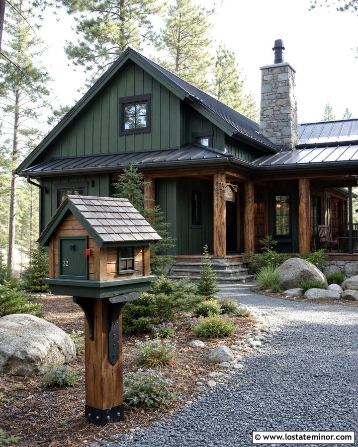 Forest Green Cabin With Log Mailbox - 30 Forest Green House Design With Mailbox Ideas