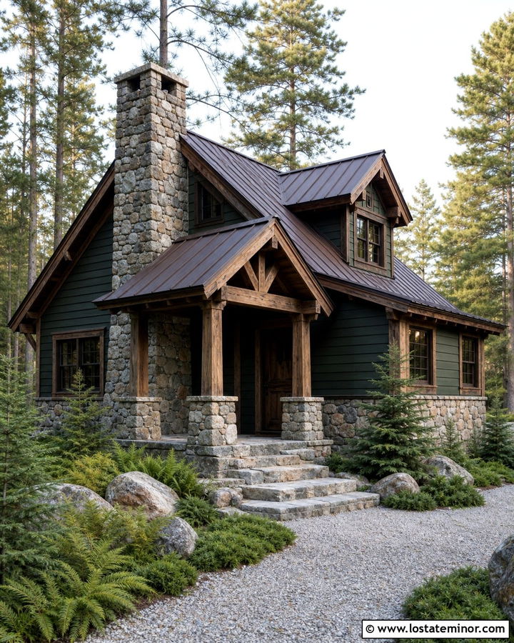 Forest Green Cabin With Mossy Fieldstone - 30 Forest Green House Design With Stone Accents Ideas