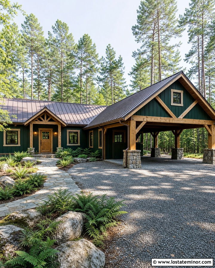 Forest Green Cabin With Post And Beam Carport - 30 Forest Green House Design With Carport Ideas