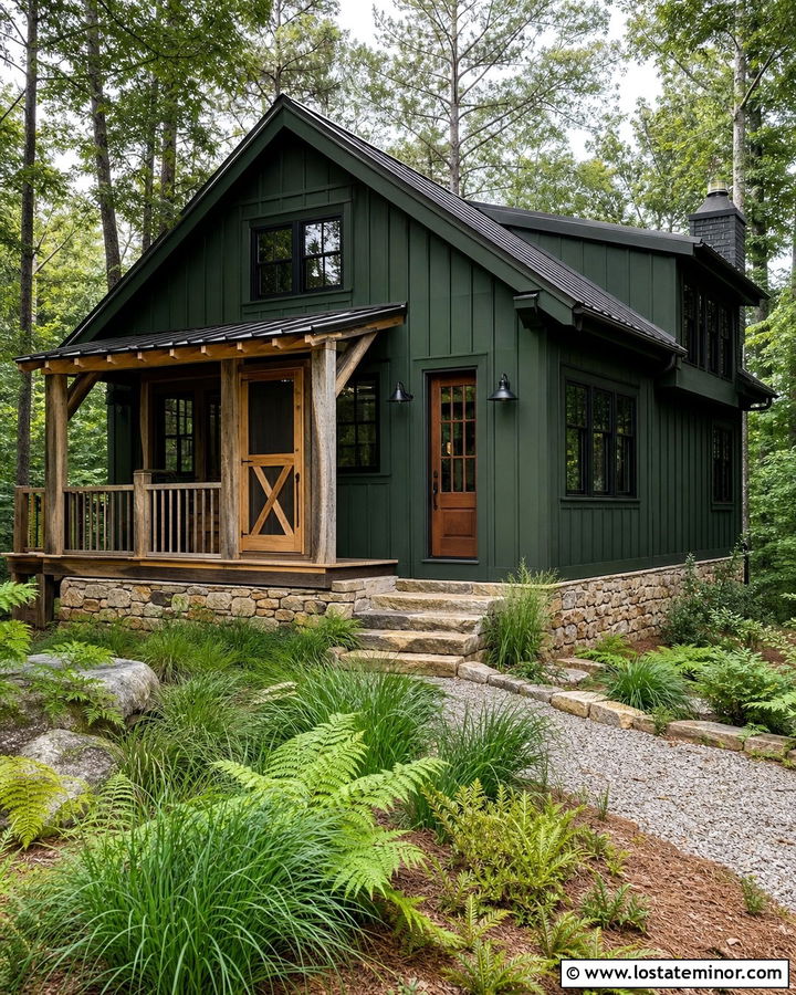 Forest Green Cabin With Rustic Screen Door - 30 Forest Green House Design With Screen Door Ideas
