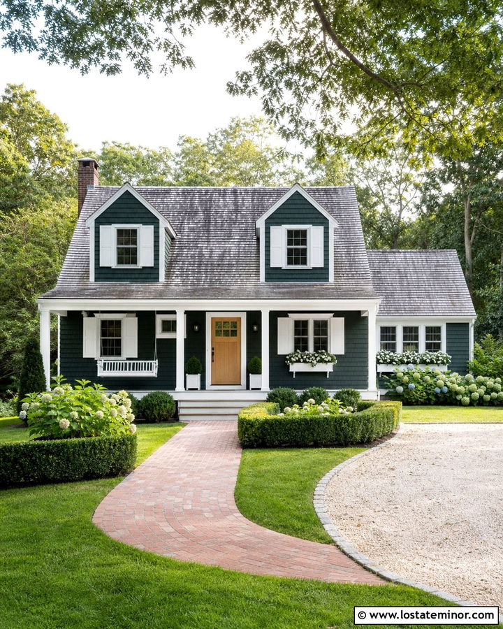 Forest Green Cape Cod House With White Swing - 30 Forest Green House Design With Swing Ideas