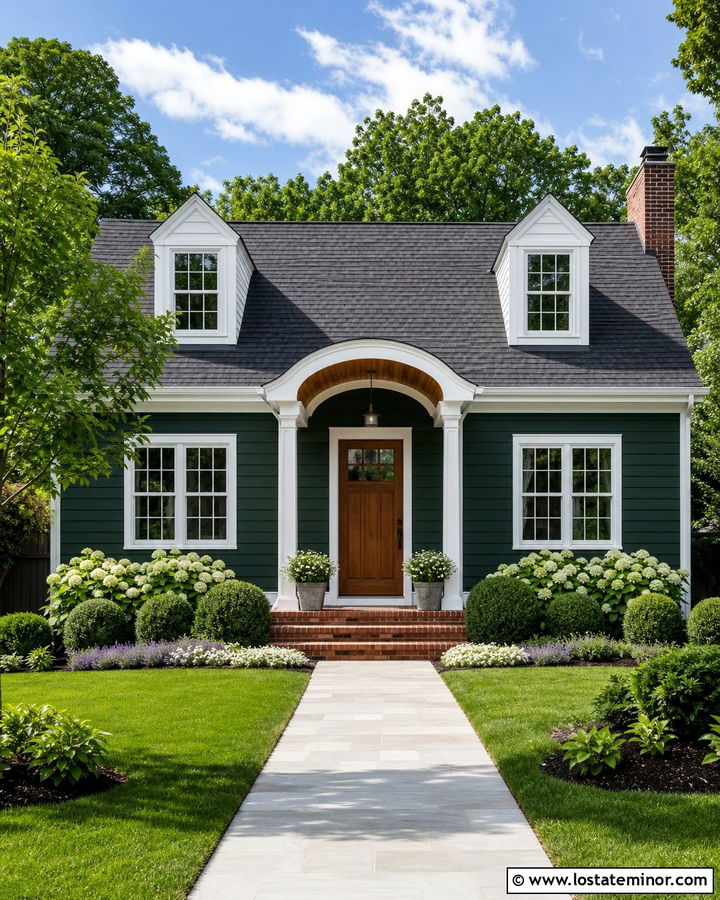 Forest Green Cape Cod With Arched Portico - 30 Forest Green House Design With Portico Ideas
