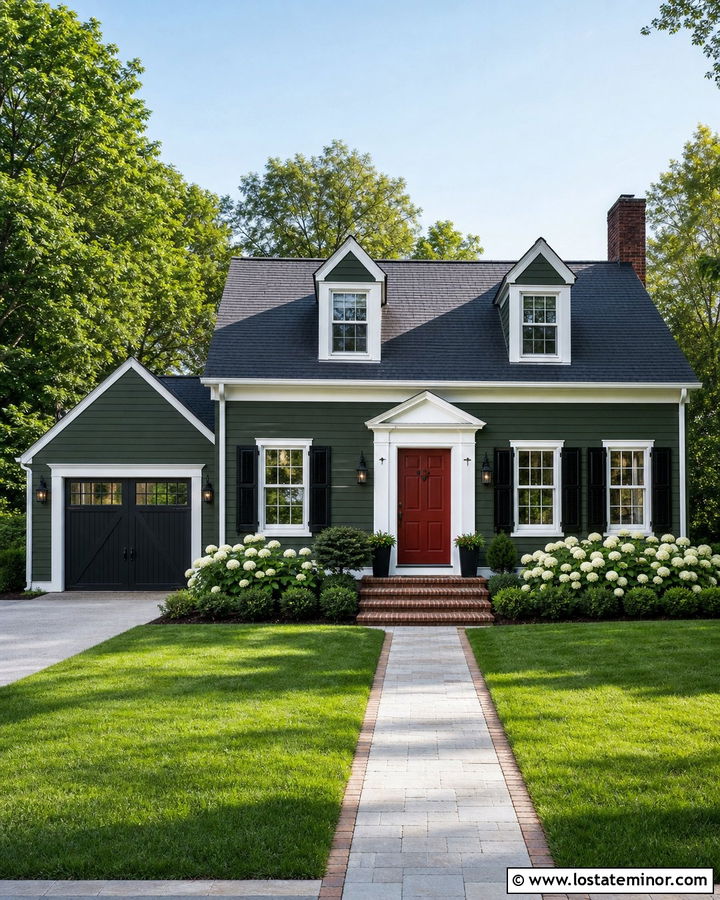 Forest Green Cape Cod With Carriage Lights - 30 Forest Green House Design With Light Fixtures Ideas