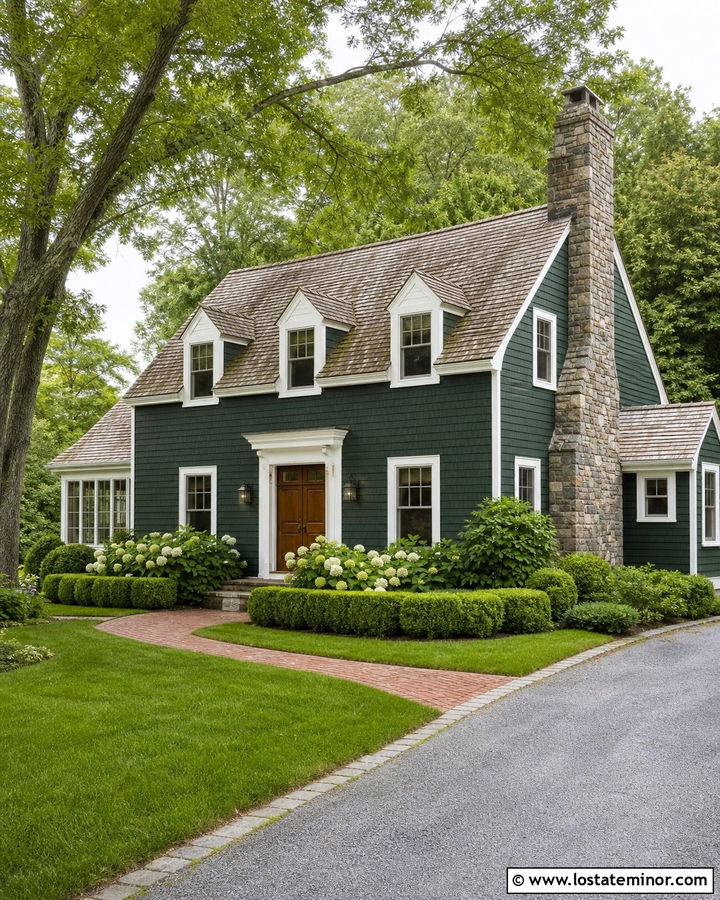 Forest Green Cape Cod With Fieldstone Chimney - 30 Forest Green House Design With Chimney Ideas