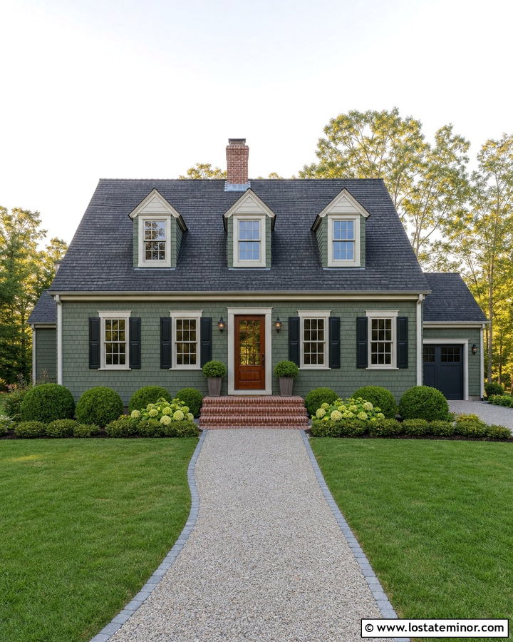 Forest Green Cape Cod With Gray Window Frames - 30 Forest Green House Design With Window Frames Ideas