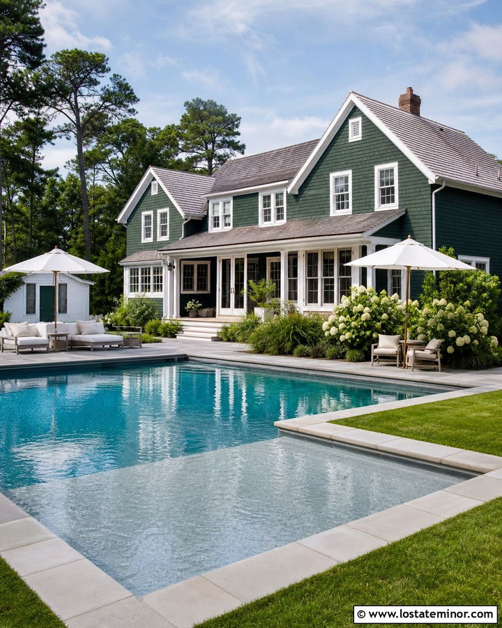 Forest Green Cape Cod With Saltwater Pool - 30 Forest Green House Design With Swimming Pool Ideas