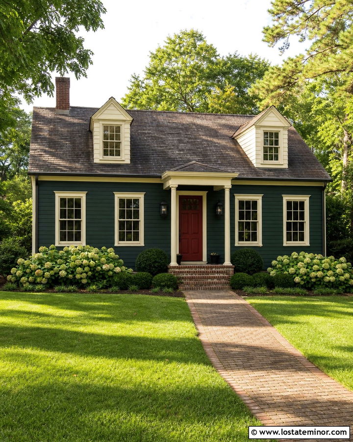 Forest Green Cape Cod With Small Portico Columns - 30 Forest Green House Design With Porch Columns Ideas