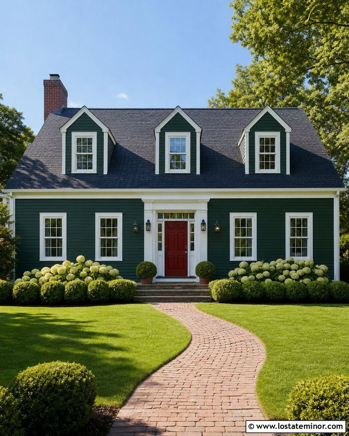Forest Green Cape Cod With White Gable Dormers - 30 Forest Green House Design With Dormers Ideas