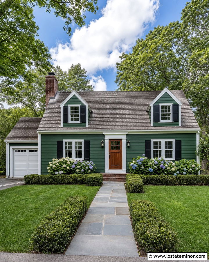 Forest Green Cape Cod With White Garage Door - 30 Forest Green House Design With Garage Door Ideas