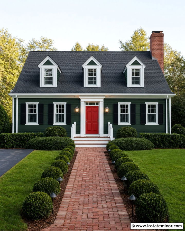 Forest Green Cape Cod With White Lanterns - 30 Forest Green House Design With Lighting Ideas