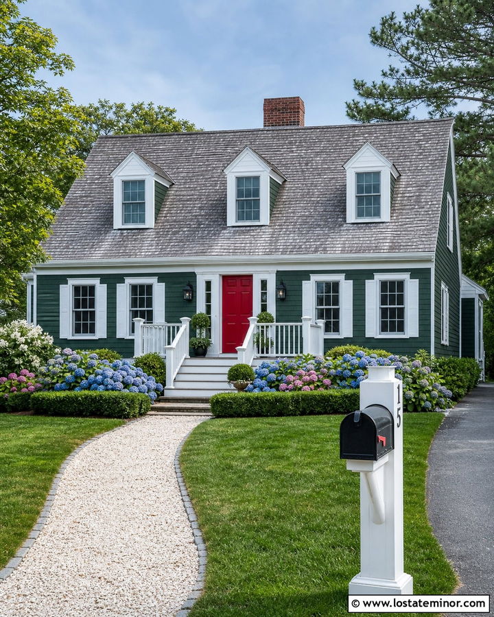 Forest Green Cape Cod With White Post Mailbox - 30 Forest Green House Design With Mailbox Ideas