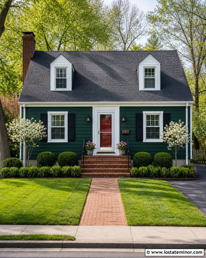 Forest Green Cape Cod With White Storm Door - 30 Forest Green House Design With Storm Door Ideas