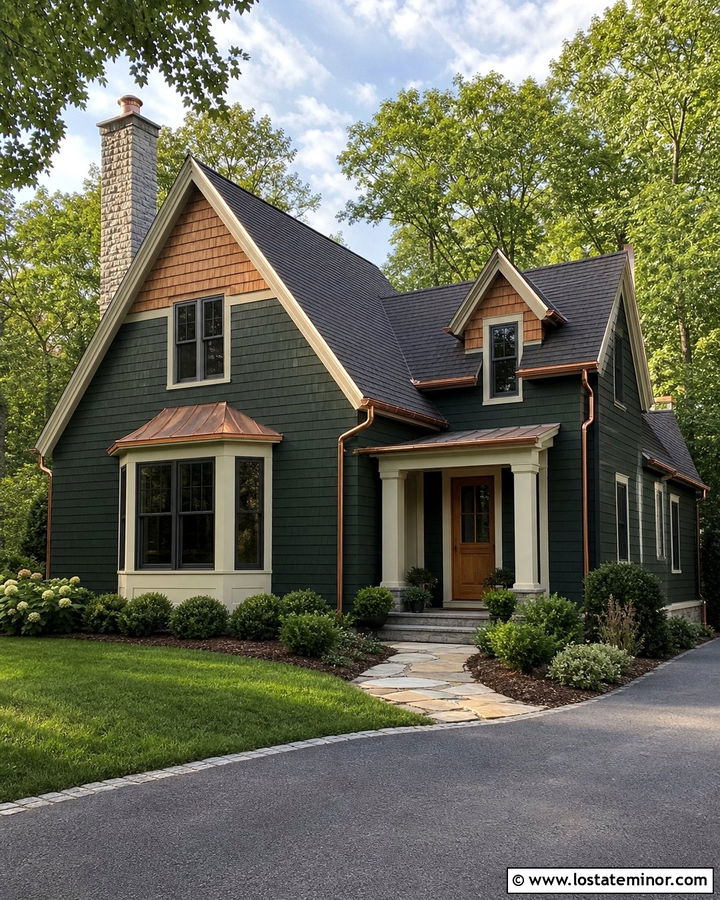 Forest Green Cedar Shake House With Copper Accents - 30 Forest Green House Design With Cedar Shake Ideas