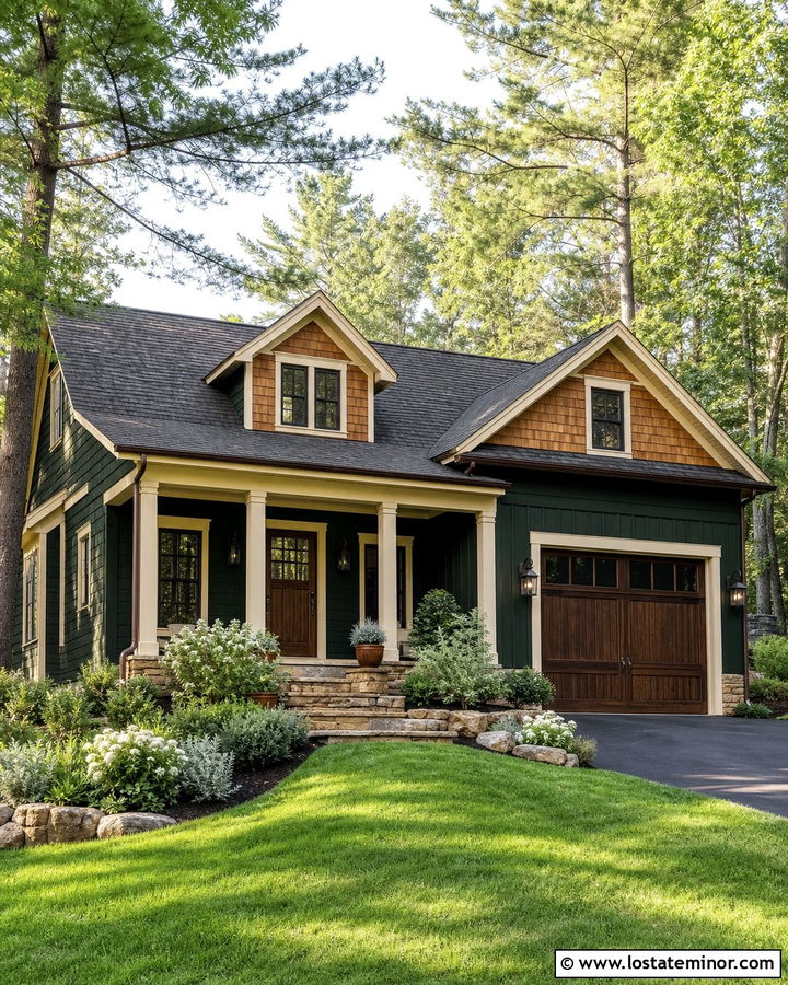 Forest Green Cedar Shake House With Cream Trim - 30 Forest Green House Design With Cedar Shake Ideas