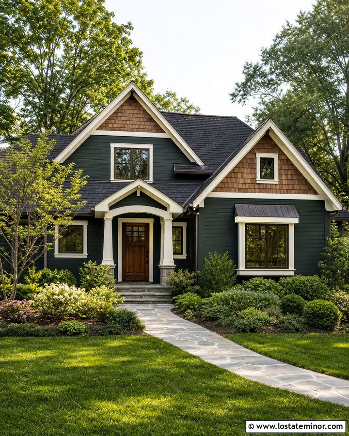 Forest Green Cedar Shake House With Wood Front Door - 30 Forest Green House Design With Cedar Shake Ideas