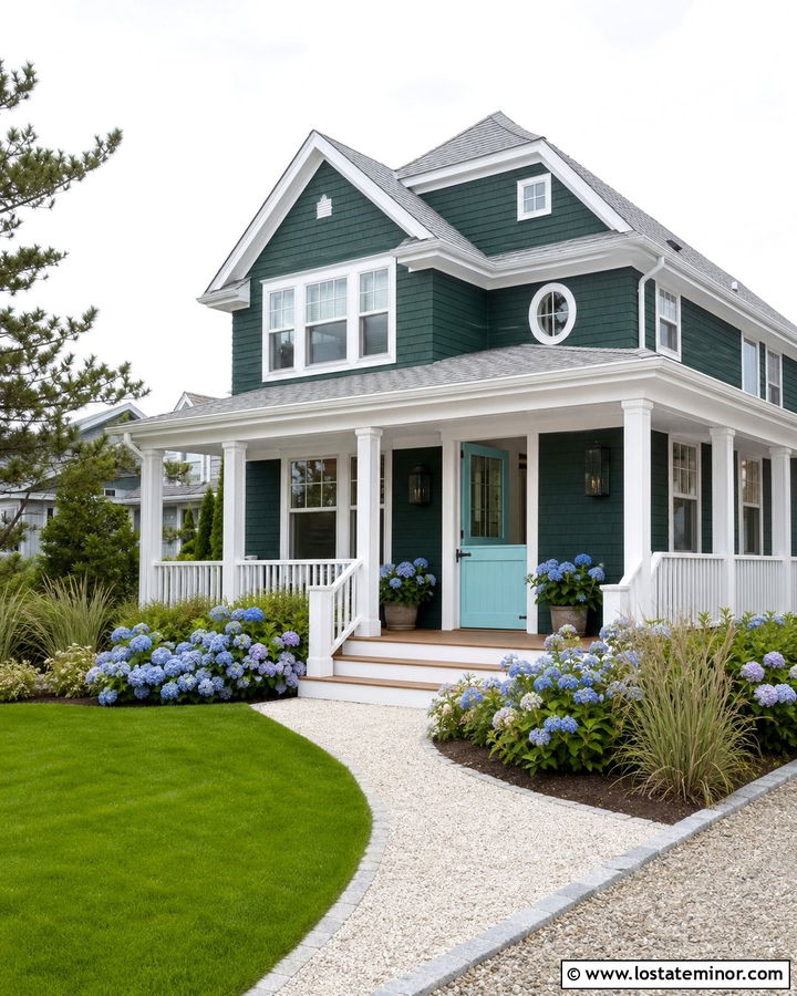 Forest Green Coastal House With Aqua Dutch Door - 30 Forest Green House Design With Dutch Door Ideas