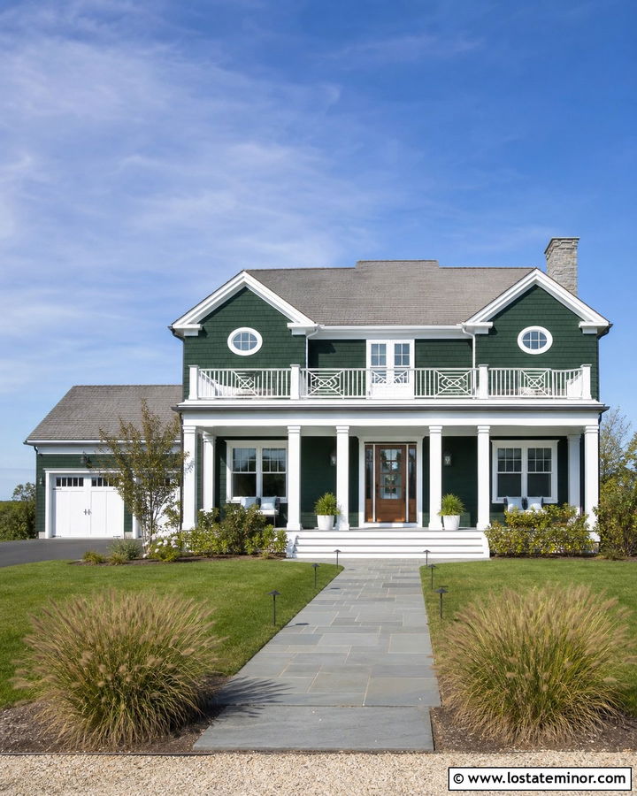 Forest Green Coastal House With Pale Aqua Porch Ceiling - 30 Forest Green House Design With Porch Ceiling Ideas