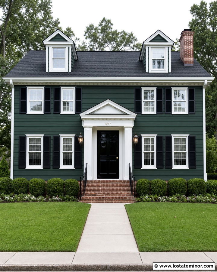 Forest Green Colonial House With Brick Stoop - 30 Forest Green House Design With Steps Ideas